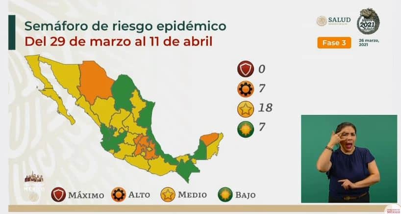 Semáforo de COVID-19 del 29 de marzo al 11 de abril